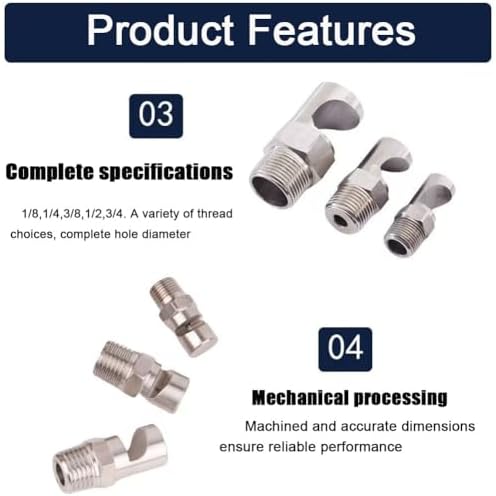 Wide Angle Fan Nozzle 1/8, 1/4, 3/8, 1/2, 3/4 High Pressure Cleaning Nozzle Flood Jet Flat Fan Nozzle 304 Stainless Steel Cleaning Nozzle 3/8 Wide Angle Fan Nozzle （Hole Diameter 5.3mm） 5pcs - Image 4