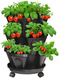 Strawberry Planters, 3 Tiered Vertical Stackable Planter, Herb Stacking Tower Garden, Flower Vegetable Planters with Support Pole, Indoor & Outdoor with Removable Wheels - Dark Grey by Lykvrii