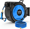 Himimi Retractable Garden Hose Reel 100 ft + 6.6 ft, 1/2 in Wall Mounted Heavy Duty Water Hose Reel with 10-Pattern Nozzle, Upgraded Slow Auto Rewind, Any Length Lock, 180° Swivel Mount by Himimi