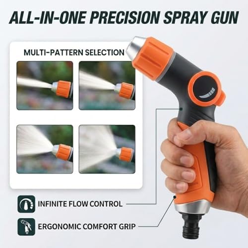 High Pressure Garden Hose Nozzle with 4 Spray Patterns & Thumb Control (Orange) - Image 6
