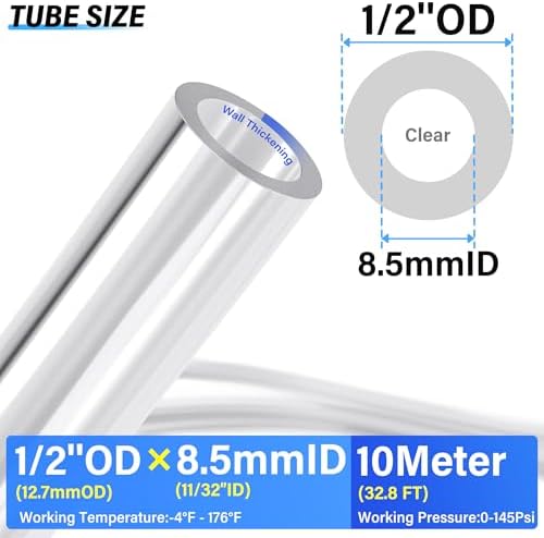 TAILONZ Clear 1/2" OD PU Air Hose 10M/32.8ft - Image 2