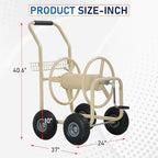 FDW Garden Hose Reel Cart, Water Hose Cart with 4 Wheels, Hold Up to 300 ft of 5/8’’ Hose，Heavy Duty Powder-Coated Steel Planting with Storage Basket, for Garden, Yard and Lawn - Image 7