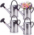 4 Pcs 1 Gallon Metal Watering Can for Indoor Outdoor Plants, Galvanized Garden Water Can with Long Spout and Dual Handles, Large Silver Watering Pot for Flowers, Houseplants, Yard by Ferrochef