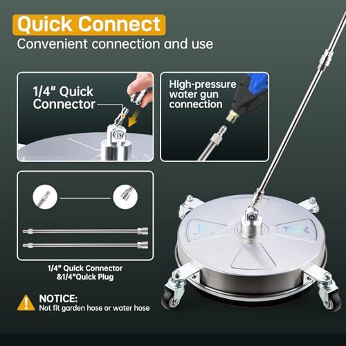 15" Pressure Washer Surface Cleaner with 4 Wheels, Surface Cleaner for Pressure Washer, 2 Extension Wands, 2 Replacement Nozzles, Power Washer Surface Cleaner for Concrete, Driveway - Image 5