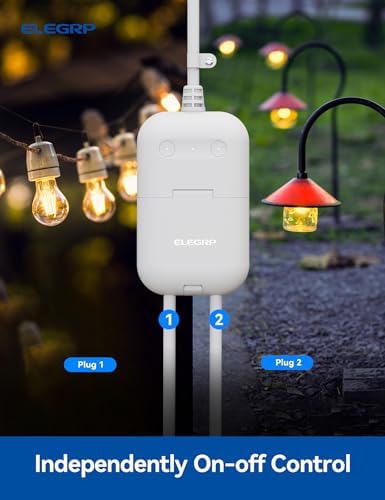 ELEGRP PQR20 Outdoor Smart Plug Waterproof IP66, WiFi Plug with 2 Individually Sockets, Compatible with Alexa & Google Assistant, Smart Outdoor Outlet for String Lights, UL Certified, 2 Pack, Grey - Image 3