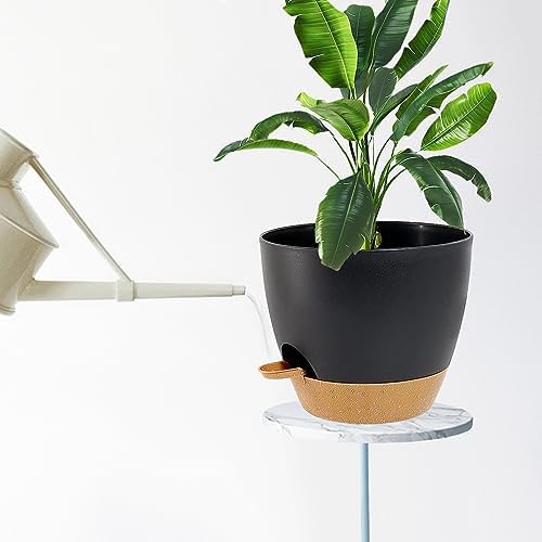 Large Self Watering Planters Plant Pots Outdoor 9/10/12 Inch for All House Plants Black Plastic Flower Pots with Drainage Hole Flower Pots for Indoor Plants Gift Idea for Home Decor - Image 7