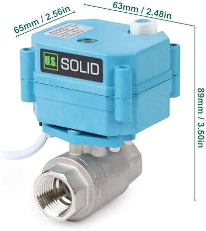 U.S. Solid Motorized Ball Valve - IP67 1/2inch Stainless Steel Ball Valve 9-24V with Waterproof Cover, Full Port, Manual Function, 2 Wire Auto Return, NPT, Normally Open - Image 6