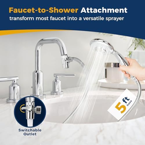 KLLEYNA Shower Head Hose Attachment for Sink/Tub Faucet - ON/OFF Jets Sprayer for Dog Wash/Bathtub Cleaning/Baby Bath/Hair Rinse, Tap Extender Water Nozzle for Bathroom Kitchen Utility Garden Basement - Image 2