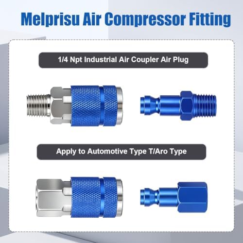 14PCS Type C Air Fittings Connect, 1/4 NPT Aluminum Quick Connect Air Fittings, Automotive Airs Plug & Coupler Set Airs Hose Fitting for Airr Compressor Fitting Kit Aluminum T - Image 3