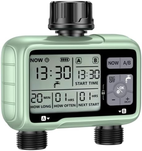 2 Outlet Digital Water Timer, IPX5 Programmable Garden Sprinkler Timer with Large LCD Display, Hose Irrigation Controller for Lawn and Yard by Unknown