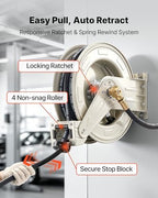 VEVOR Oil Hose Reel, 1/2 inch x 33 ft Retractable, Spring Driven Auto Swivel Rewind, Max 3625 PSI, Heavy-Duty Carbon Steel Construction with Steel Wire Braided Hose, for Engine / Gear / Hydraulic Oil - Image 4
