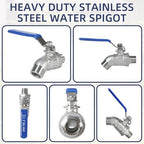 5 Pack Garden Hose Bib Stainless Steel Water Spigot 1/2" Male NPT Inlet x 3/4" Male GHT Threaded High Flow Faucet Outdoor Spigot (1/2" x 3/4") - Image 3
