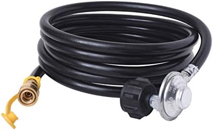 Flame King 90 Degree Low-Pressure Propane Gas Regulator Hose with Quick Connect for RVs, Grills, Heaters, Burners, 12 Feet - LPRH12 by FlameKing