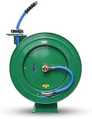 RMX BluSeal Auto Retractable Water Hose Reel with Hot & Cold Water Rubber Garden Hose, Spray Nozzle - Ultra Light, Super Strong with 6' Lead-in Hose (5/8” x 50’ Green) - Image 3