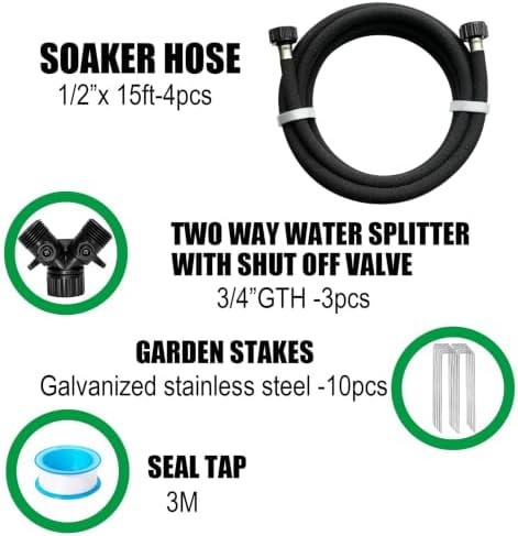 AMRITA 1/2"Soaker Hose KIT, 15ft 4Pack Garden Drip Hoses Plastic Couplings - Image 2