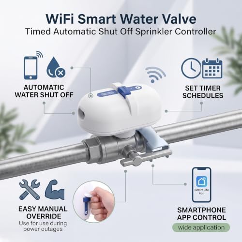 WiFi Smart Water Valve, Automatic Shut Off with Leak Detection and Timer Schedule, Compatible with, for Household and Animal Husbandry (US Plug 100 to 240V) - Image 4