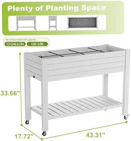 Elevated Raised Garden Bed with Wheels,Outdoor Large Resin Patio Planter Box Stand Divisible with Drain Plug,Water Monitor for Plants Vegetables Flowers Fruits(Ashen) - Image 2