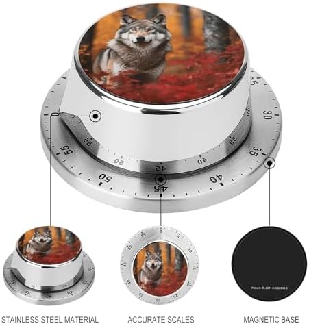 Mechanical Kitchen Timers for Cooking,Autumn Animals Wolf Printed 60 Minute Magnetic Countdown Timer,Cute Cooking Timers with Alarm,Stainless Steel Time Timer Manual No Batteries Required - Image 3