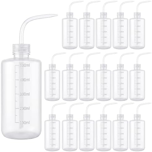 Zubebe 18 Pcs 250ml/500ml Tattoo Wash Squeeze Bottle Bulk Plastic Squirt Lash Water Bottle with Narrow Mouth Scale Labels for Lab Wash Cleaning Water Tools, Plant Irrigation (Clear,500ml) by Zubebe