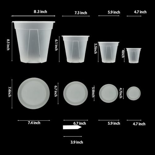 Clear Plant Nursery pots with Saucers,5/6/7/8 inch 8 Pack - Image 3