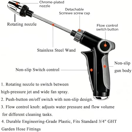 Garden Hose Sprayer Gun, 360° Rotatable Head, Detachable Foam Bottle, 3 Spray Modes, Plastic Body with Brass Connectors, Universal Standard Hose Fit, Great for Garden Watering & Household Car Washing - Image 2