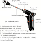 Garden Hose Sprayer Gun, 360° Rotatable Head, Detachable Foam Bottle, 3 Spray Modes, Plastic Body with Brass Connectors, Universal Standard Hose Fit, Great for Garden Watering & Household Car Washing - Image 2