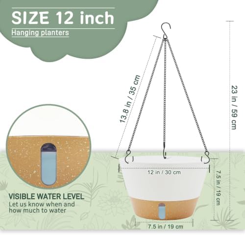 ZMTECH Large 12Inch Self Watering Hanging Planter, Water Window & Chain - Image 2