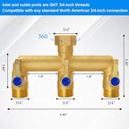 Brass Garden Hose Splitter, 3 Way Hose Splitter, Outdoor Hose Splitter, GHT 3/4 In. Female Inlet And 3 Way 3/4 In, (Increase Flow Style) - Image 4