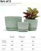 Flower Pots,Ceramic Plant Pots with Drainage Holes Set of 3（Light Green） - Image 2