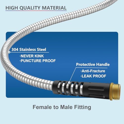 10ft Metal Garden Hose, Water Lead-in Hose Extension, Stainless Steel Hose Extension Adapter for Hose Reel/RV, Drinking RV Water Hose, Reel Extender for Yard, Female to Female, Durable (Pack of 2) - Image 4