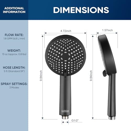 Cobbe® All Metal Handheld Shower Head, 3 Spray Settings, 2.5GPM - Image 6