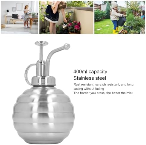 Plant Spray Bottle, 400ml Stainless Steel Plant Sprayer, with Top Pump for Watering Potted Plants, Water Misting Orchids, Succulents, wash, Hairstyling (Silver) - Image 4