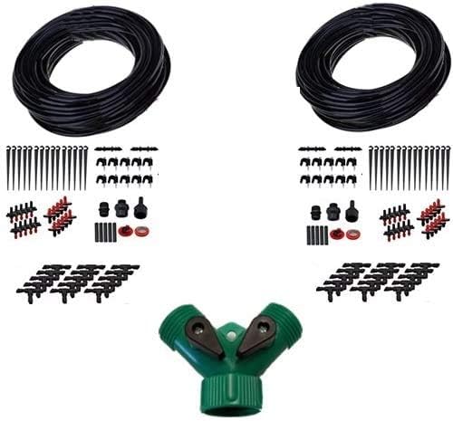 150 Feet Garden and Greenhouse Landscaping Irrigation Plant Watering Drip Hoses Sprinkler System Kit (w) FREE Hose Splitter by EZTravel