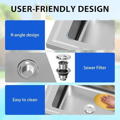 21"x21"x33" Stainless Steel Utility Sink, Freestanding Single Bowl Commercial Sink for Restaurant, Laundry Room, Bathroom, Garage, Garden - Image 5