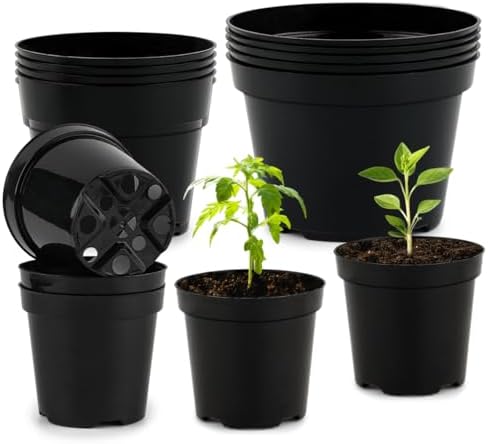 RooTrimmer 4/6/8 Inch Black Plant Nursery Pots, 15 Pack, Thickened Plastic with Drainage Holes, Indoor/Outdoor by RooTrimmer