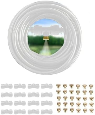 Misting Cooling System with Brass Fog Nozzles, Outdoor Misters Micro Spray Misting Drip Kit Micro Drip Irrigation Kit for Patio Garden Greenhouse,Trampoline for Waterpark ( Size : 30M(98.4ft)-50 nozzl by Unknown
