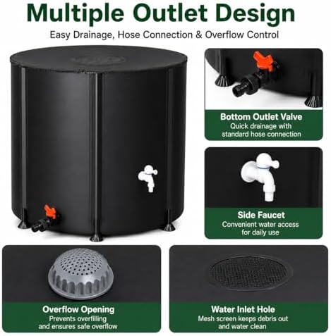 132 Gallon Collapsible Rain Barrel, Portable Rainwater Collection System, Water Storage Tank, Rain Catcher Barrel with Two Spigots and Overflow Kit, Rain Water Barrel Collector for Garden, Black - Image 5