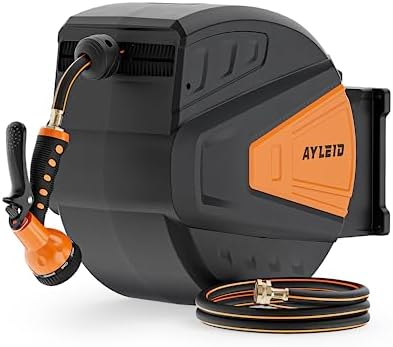 Ayleid Retractable Rubber Hybrid Garden Hose Reel, 5/8"x100ft Wall Mount by Ayleid