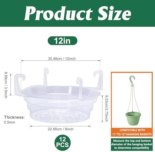 Adnee 12 Pcs 12 Inch Hanging Plant Water Catcher-Clear Plastics Plant Water Catcher Tray-Hanging Plant Saucers Drip Pans for Indoor Outdoor Hanging Basket Flower Pot - Image 2