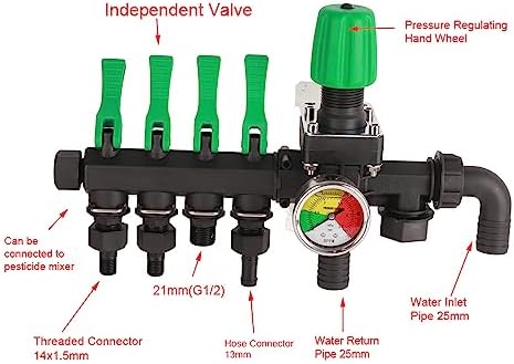 4 Way Water Splitter Valve for Agricultural Sprayers, ABS Manifold with Shut Off Control, Multi Hose Connector for Irrigation Systems - Image 7