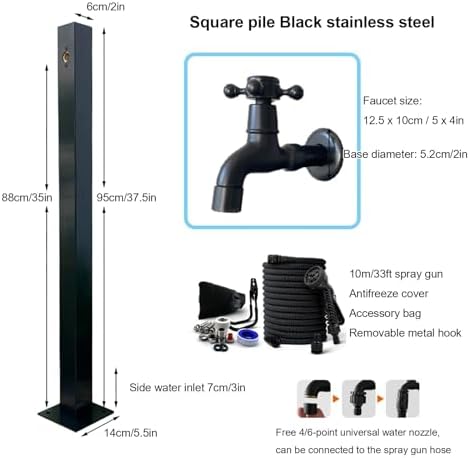 Freestanding Water Fountain, Stainless Steel Water Column Garden Water Tap, Hose Holder/Outdoor Faucet Water Fountain Stand with 10m Spray Gun & Hooks - Image 4