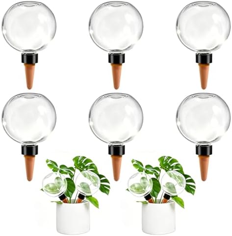 6 Pack Self Watering Globes for Indoor Plant Plastic Water Bulbs 17.5 oz Automatic Watering Planter Insert Top Fill with Slow Release Control Plants Watering Devices System, Water Spikes Stakes by GEWOSI