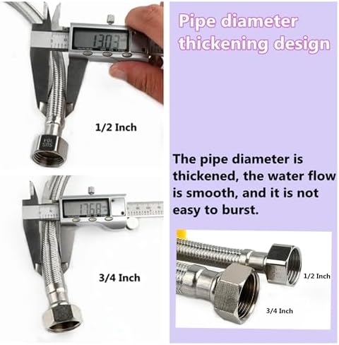 1 PC 1/2, 3/4 Inch 304 Stainless Steel Braided Hose Cold Hot Water Pipe Toilet Faucet Connection Pipe Garden Water Connection, 1/2inch, 5m - Image 5