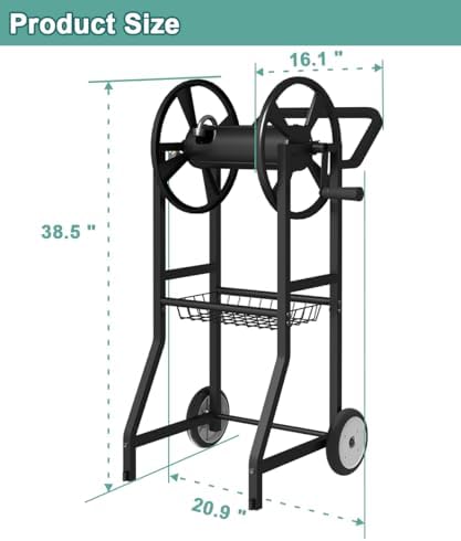 Artigarden Garden Hose Reel Cart with Wheels, Outdoor Heavy Duty Powder Coated Steel Water Winder Storage Holds 125 ft 5/8" Hoses with 3.9ft Leader Hose and Basket for Backyard, Yard, Lawn, Black - Image 6