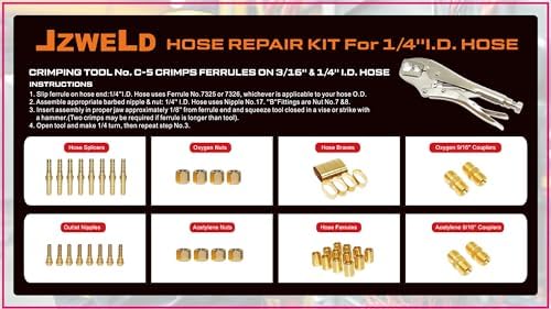 1/4"I.D. Torch Hose Repair Kit, Oxygen Acetylene Hose Repair Kit, Air Hose Crimper Tool - Image 3