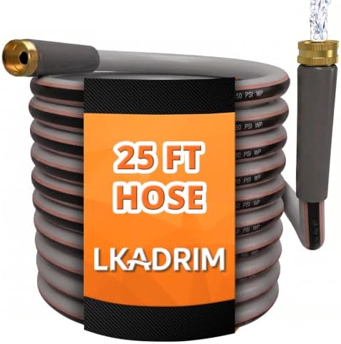25FT Garden Hose, 1/2" Non-Expandable Lightweight Hybrid Water Hose with Solid Brass Fittings, Flexible & Tangle Resistant Hose, Leak Resistant for Backyard, Garden, Car Washing and Outdoor Use by Unknown