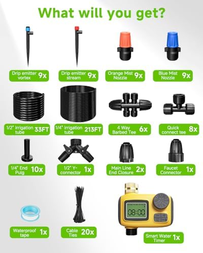 246FT Drip Irrigation System with LCD Timer, Automatic Watering System Kits,1/2 Inch Hose 1/4 Inch Distribution Tubing 3 Sprayer Types, for Garden, Greenhouse, Garden, Lawn - Image 6