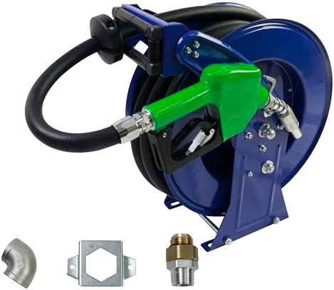 Fuel Hose Reel,Fuel nozzle,Fuel Hose Swivel,3/4" X 33' Retractable Diesel Hose Reel,Heavy-duty Industrial Settings. Max 300 PSI,Spring Rewind Mechanism Ease of Use for Farm Ships Vehicles by GIAYOGO