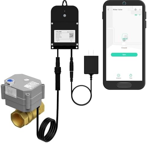 YoLink Wireless Smart Valve Control Kit, 1-1/4" Brass Motorized Valve, Wireless Controller 2, LoRa Long Range, D2D Offline with Leak Sensors, 12V Adapter with 2 Years Battery backu by YoLink