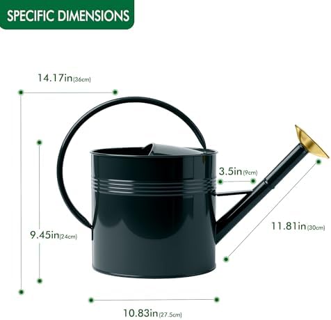 2.5 Gallon Dark Green Metal Watering Can, Galvanized Watering Can for Outdoor Indoor Plants, Large Water Can for Plants and Garden Flower, Golden - Image 2